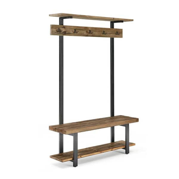 Alaterre Furniture Pomona Entryway Hall Tree with Bench, Shelves