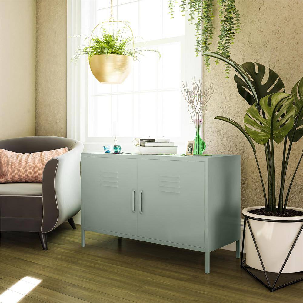 Pale Green Metal Lockable Office Storage Cabinet with 2 Shelves