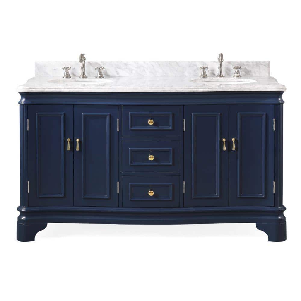 Benton Collection Navy Blue 60 in. W x 22 in. D x 35 in. H Bathroom Vanity in Navy Blue with ...