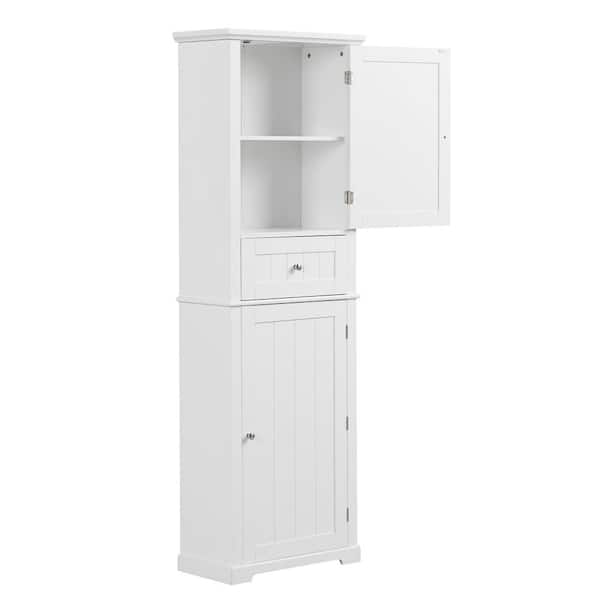URTR White 67.3 in. H Tall Accent Cabinet with Drawer and Adjustable Shelves Freestanding Bathroom Storage Cabinet