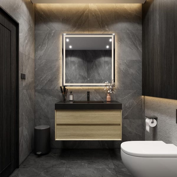 BV Better Vanity MIA 42 in. W x 20 in. D x 24 in. H Single Sink Floating Bath Vanity in Teak Oak with Black Stainless Steel Top