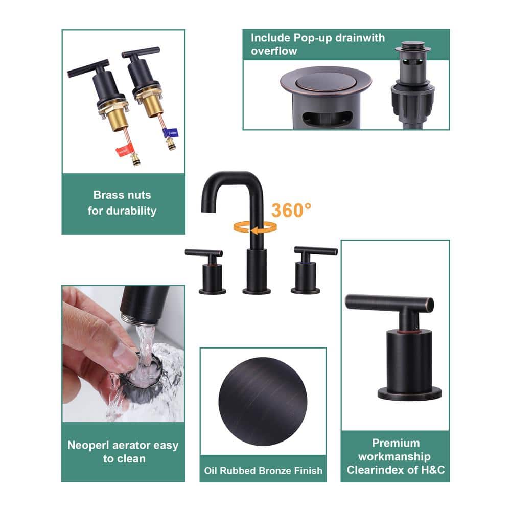 Oil Rubbed Bronze 8-Inch Widespread Double Handle Bathroom Faucet