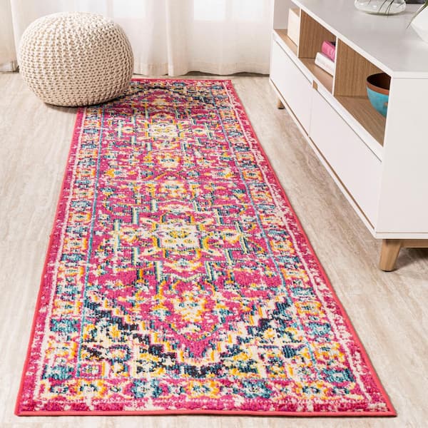 Brooklyn Geometric Medallion Red/Pink 2 ft. x 8 ft. Runner Rug