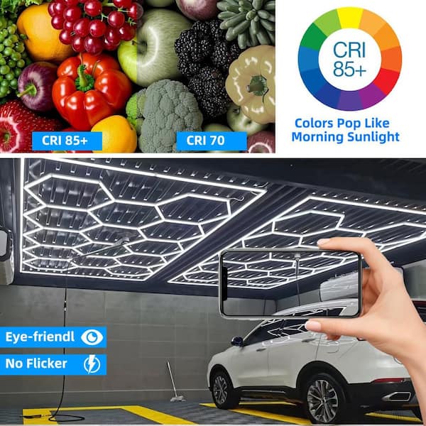 WYZM 15 ft. Hexagon Garage LED Light 14-Grids 600-Watt 72000LM