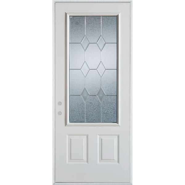 Stanley Doors 32 in. x 80 in. Geometric Brass 3/4 Lite 2-Panel Painted White Right-Hand Inswing Steel Prehung Front Door