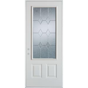 36 in. x 80 in. Geometric Brass 3/4 Lite 2-Panel Painted White Right-Hand Inswing Steel Prehung Front Door