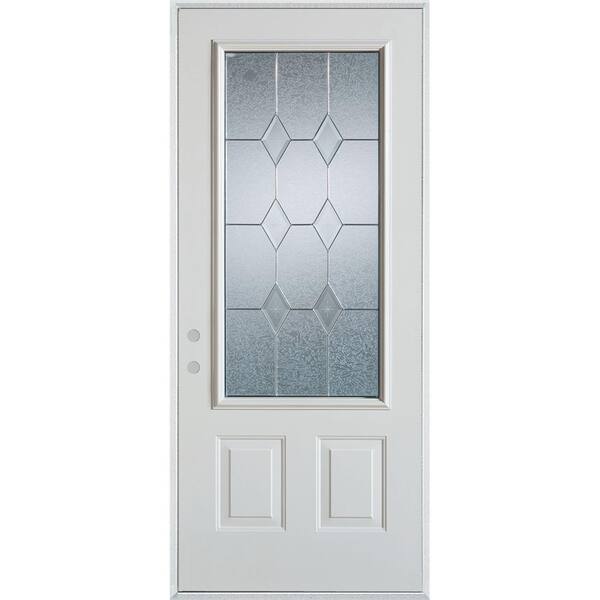 Stanley Doors 32 in. x 80 in. Geometric Patina 3/4 Lite 2-Panel Painted White Right-Hand Inswing Steel Prehung Front Door