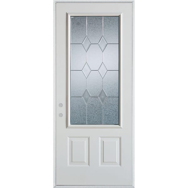 Stanley Doors 32 in. x 80 in. Geometric Zinc 3/4 Lite 2-Panel Painted White Right-Hand Inswing Steel Prehung Front Door