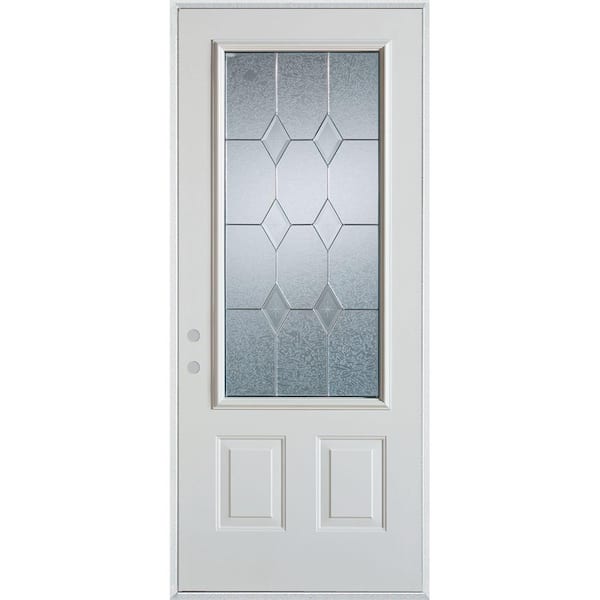 Stanley Doors 36 in. x 80 in. Geometric Zinc 3/4 Lite 2-Panel Painted White Right-Hand Inswing Steel Prehung Front Door