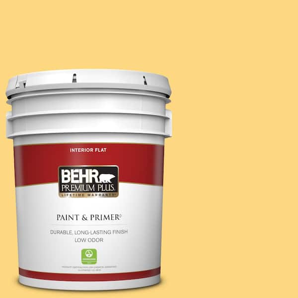 BEHR PREMIUM PLUS 5 gal. #350B-6 Wildflower Honey Flat Low Odor Interior Paint & Primer