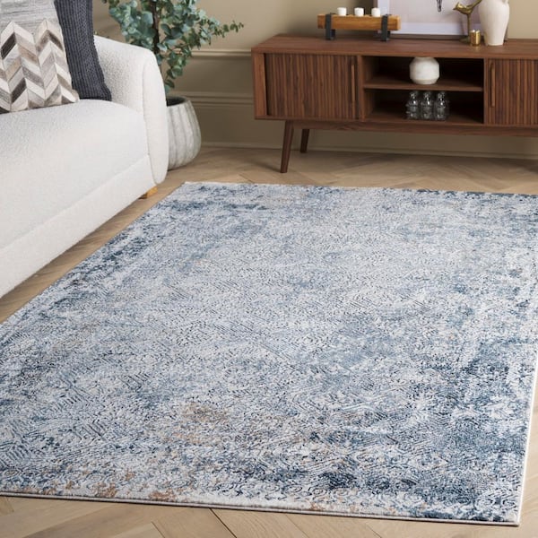 Parker 4 ft. x 6 ft. Blue/Taupe Distressed Geometric Area Rug