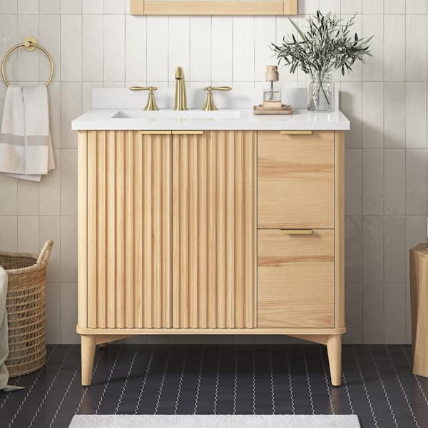 OVE Decors Gabi 36 in. Single Sink Rustic Ash Bath Vanity with White Engineered Stone Top (Assembled)