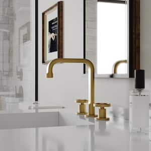 Industry Style 8 in. Widespread Double Handle High-Arc Bathroom Faucet Water-Saving With Drain Kit in Brushed Gold