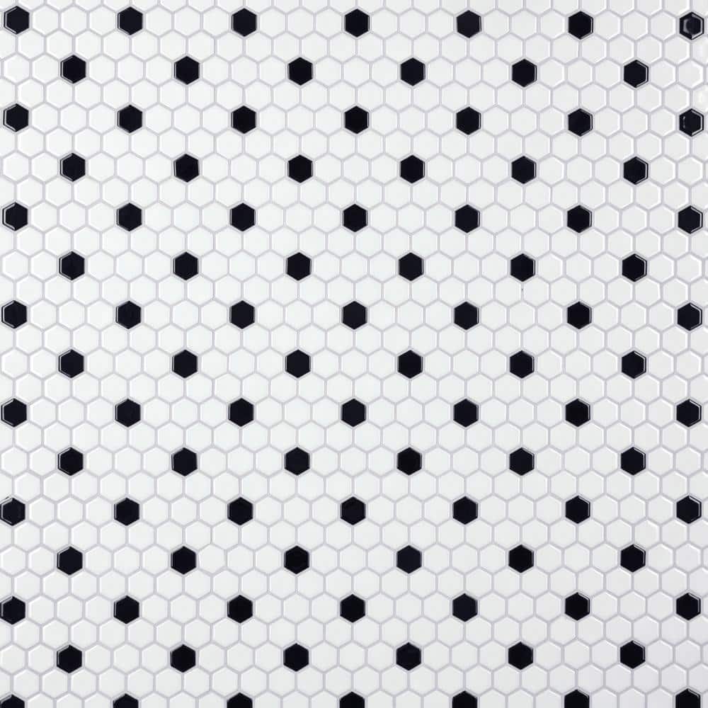 Metro 1 in. Hex Glossy White with Black Dot 10-1/4 in. x 11-7/8 in. Porcelain Mosaic Tile (8.6 sq. ft./Case) price history on PriceWatchPro