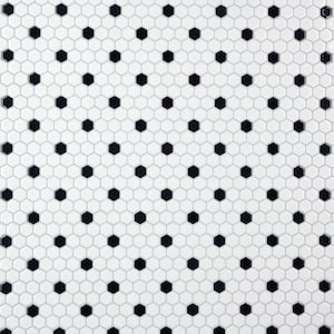 Metro 1 in. Hex Glossy White with Black Dot 10-1/4 in. x 11-7/8 in. Porcelain Mosaic Tile (8.6 sq. ft./Case)