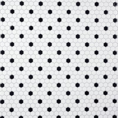 Metro 1 in. Hex Glossy White with Black Dot 10-1/4 in. x 11-7/8 in. Porcelain Mosaic Tile (8.6 sq. ft./Case)