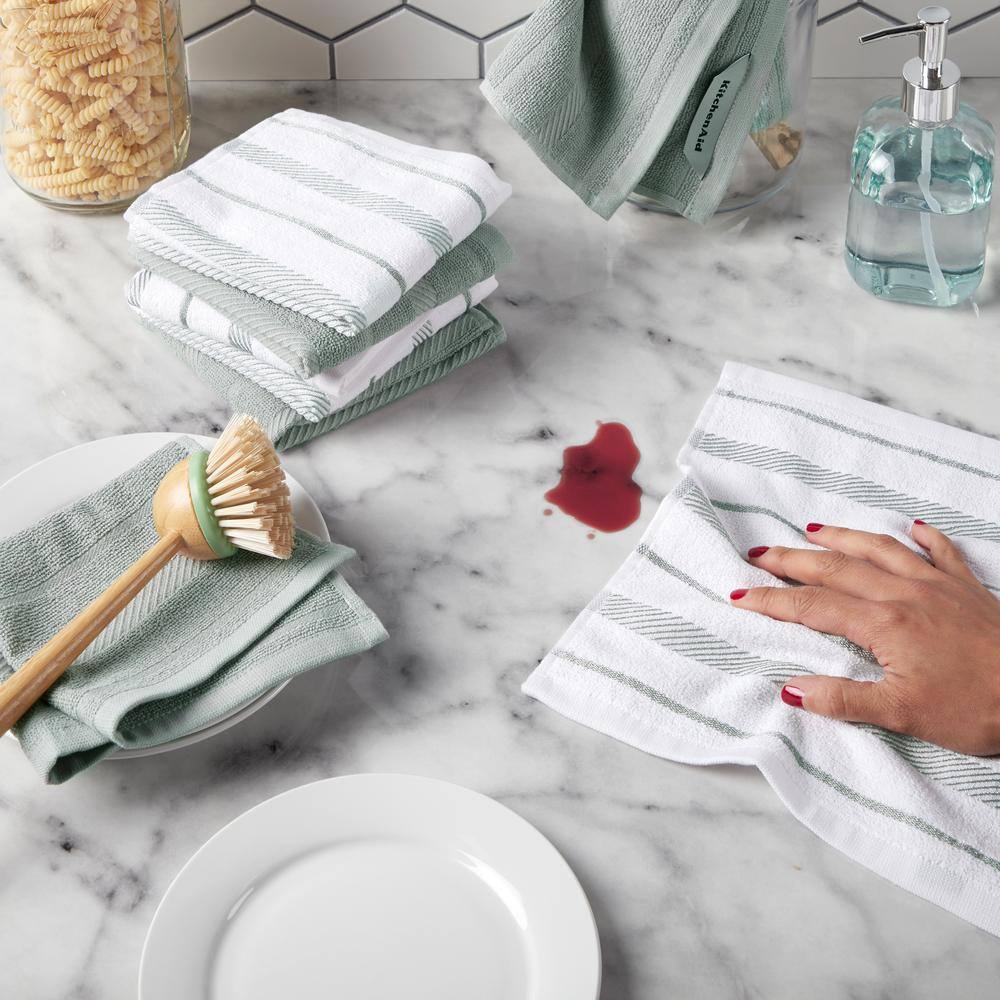 Albany 12"x12" Matte Grey and White Cotton Dishcloth Set