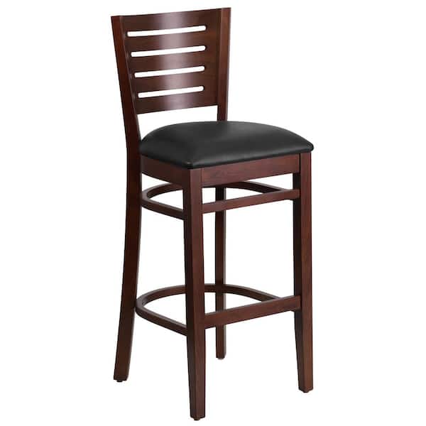 31.5 in. Black Vinyl Seat/Walnut Wood Frame Bar Stool