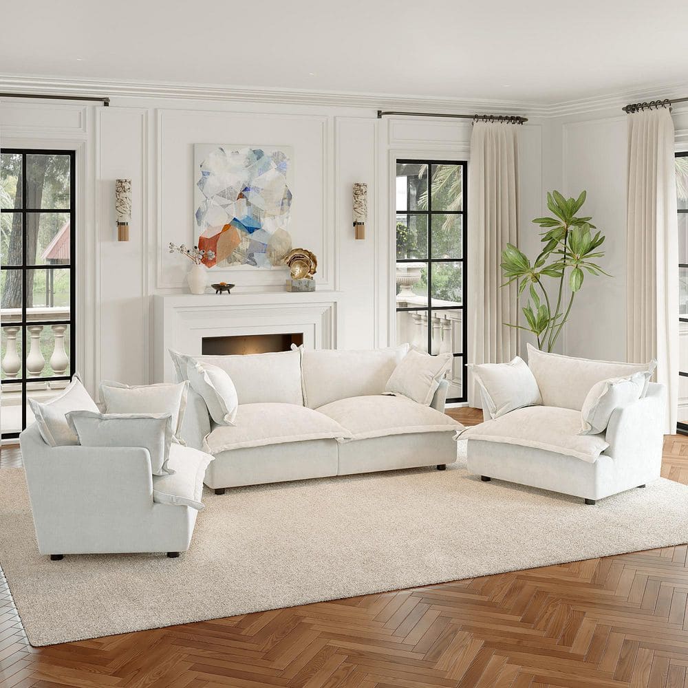 81.1 in. Flared Arm 4-Piece Chenille Upholstered Modular Sectional Sofa in Beige