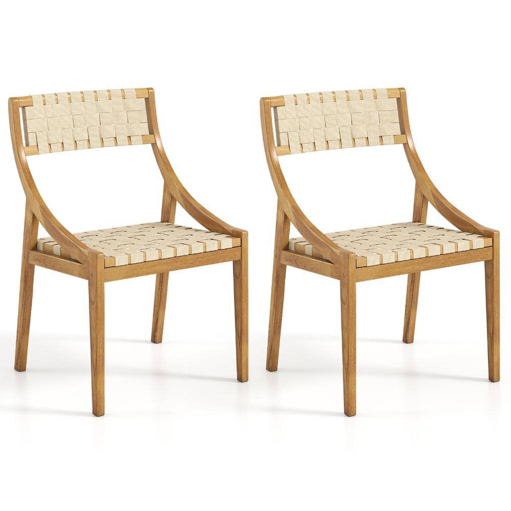 Set of 2 Teak Wood and PP Webbing Outdoor Dining Chairs with 300 lb. Capacity, Natural price history on PriceWatchPro