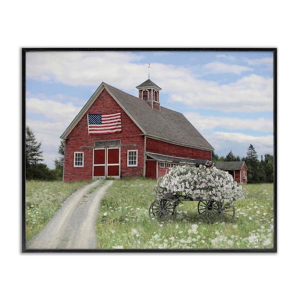 Stupell Industries Barn with Floral Wagon by Lori Deiter Black Framed Nature Giclee Art Print 24 in. x 30 in.