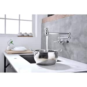 Retro Style Wall Mounted Pot Filler with Double Handles in Chrome