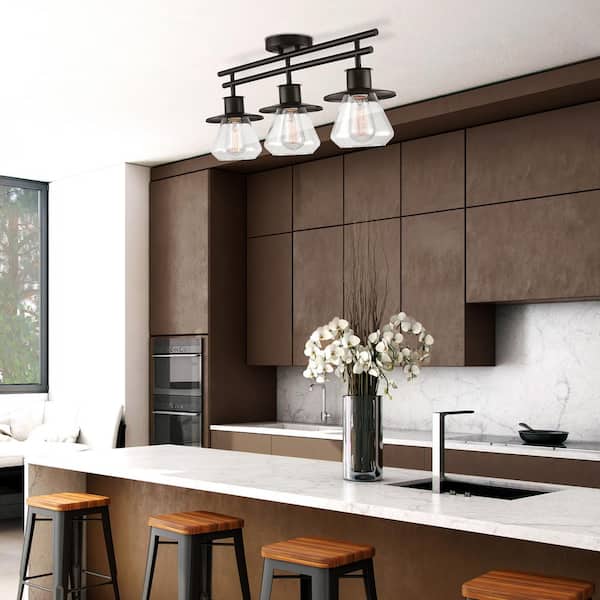 Nate 2 ft. 3-Light Dark Bronze Fixed Track Lighting Kit with Glass Shades