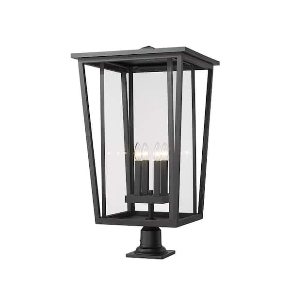 Unbranded Seoul 32 in 4 Light Black Aluminum Hardwired Outdoor Weather Resistant Pier Mount Light with No Bulb Included