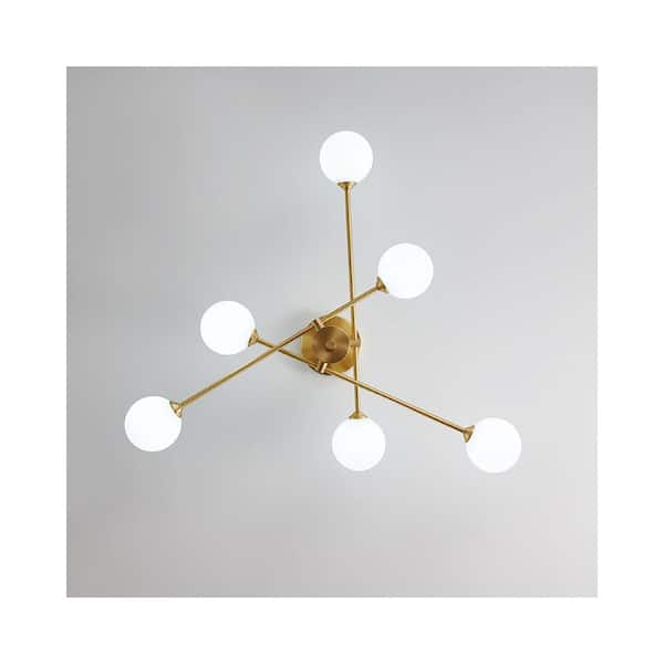 HUOKU Ceder 6-Light 32.7 in. W Pure Brass Semi-Flush Mount Sputnik