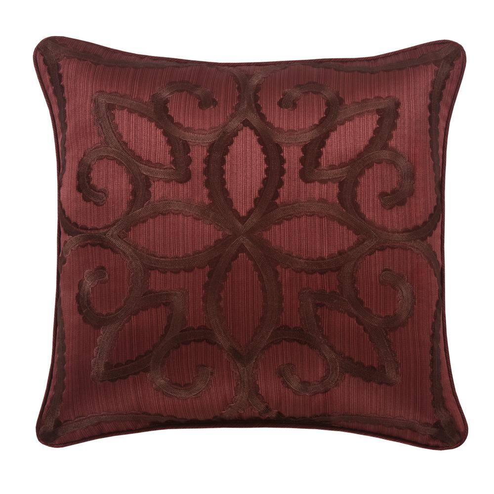 Chianti 18" Red Embroidered Satin Throw Pillow