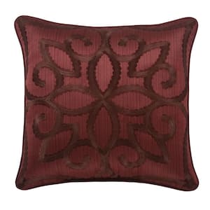 Chianti Red Polyester 18 x 18 in. Square Embellished Decorative Throw Pillow