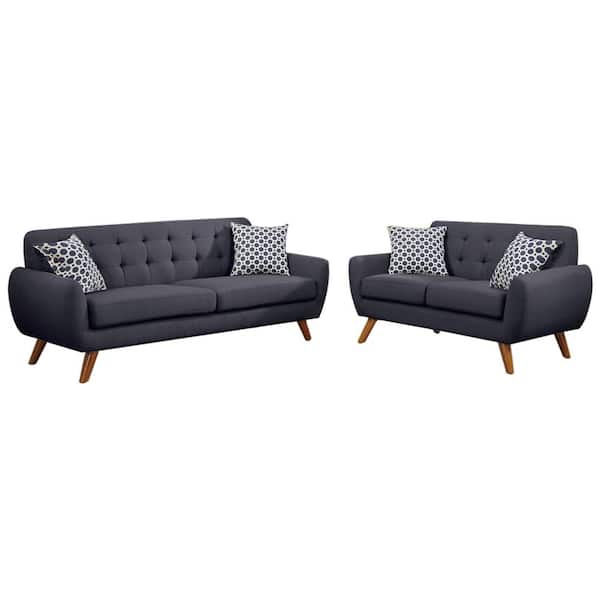 Venetian Worldwide Brescia Prov 82 in. Round Arm 4-Seater Sofa in Ash Black
