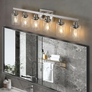 37 in. 6-Light Brushed Nickel Vanity Lights Fixture with Clear Glass Shades and No Bulbs Included