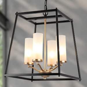 Zevni Classic 4-Light Black Cage Chandelier Lighting with Fabric 