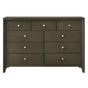 Ilana 9-Drawer Gray Dresser (38 in. H x 16 in. W x 55 in. D)
