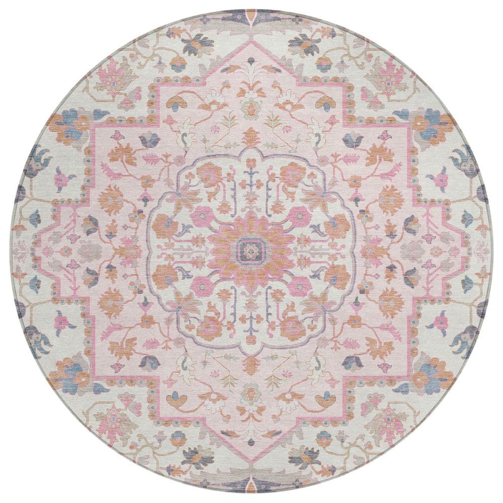 Chantille Machine Washable Indoor/Outdoor Abstract ACN2674 Pink 8 ft. x 8 ft. Round Rug price history on PriceWatchPro
