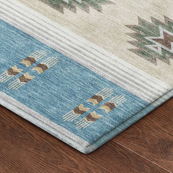 Mayfield Premium Machine Washable Abstract AMF2541 Teal 3 ft. x 5 ft. Area Rug
