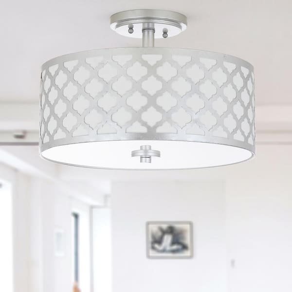Kora Quatrefoil 15 in. 3-Light Silver Semi-Flush Mount