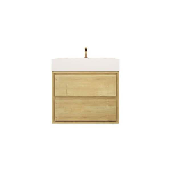 Saggie 30 in. W. x 20 in. D x 28 in. H Single Sink Floating Bath Vanity in Oak with White Acrylic Top