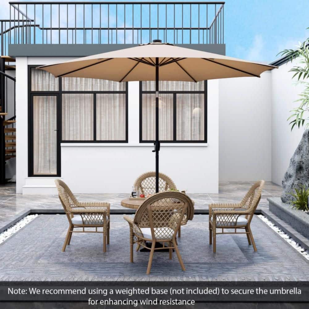 10ft Beige Solar LED Lighted Patio Umbrella with Crank Tilt