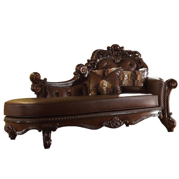 Benjara Cherry Brown Elegant Wooden Chaise with 2-Pillows