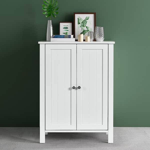 2-Door Bathroom Floor Storage Cabinet Space Saver Organizer with Adjustable Shelf