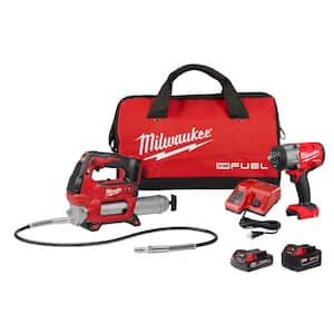 M18 FUEL 18V Lithium-Ion Brushless Cordless High Torque 1/2 in. Impact Wrench w/ Friction Ring & Grease Gun Combo Kit