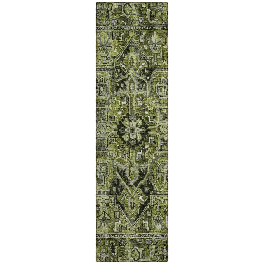 HomeRoots Olive Green and Dark Green 2 ft. x 8 ft. Woven Oriental