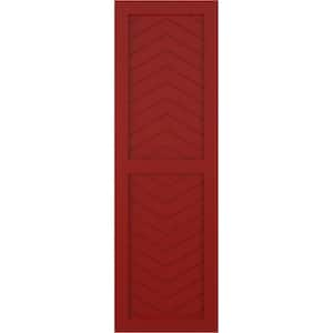 15 in. x 25 in. Flat Panel True Fit PVC Two Panel Chevron Modern Style Fixed Mount Shutters Pair in Fire Red