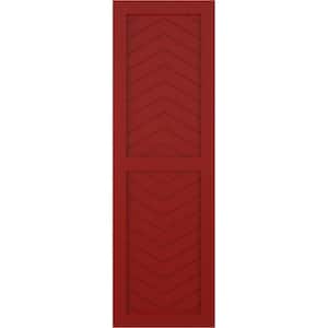 18 in. x 53 in. PVC True Fit Two Panel Chevron Modern Style Fixed Mount Flat Panel Shutters Pair in Fire Red