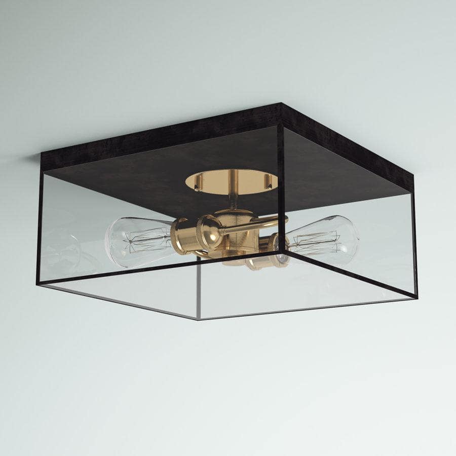 10.25" Dark Bronze and Brass Glass Flush Mount Light