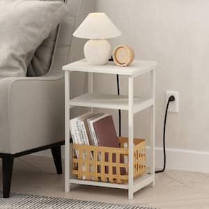 Moretti 13.39 in White Rectangle Wood End Table with USB and Type-C Charging Station