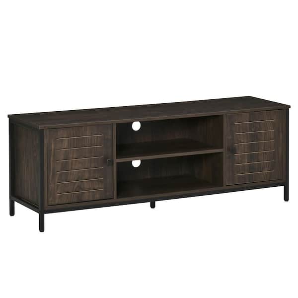 HOMCOM 55 in. Dark Walnut TV Stand with 2-Storage Cabinets Fits TV's up to 60 in. with Cable Management