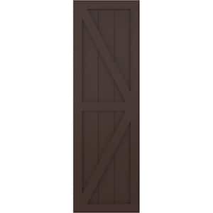 12 in. x 25 in. True Fit PVC Two Equal Panel Fixed Mount Board and Batten Shutters w/Z-Bar Pair in Raisin Brown
